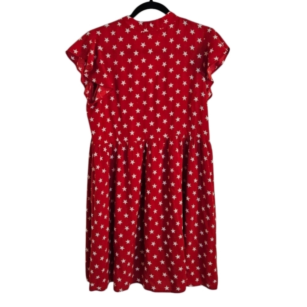 Motel Rocks Red White Star Print Ruffle Mini Dress S - Picture 3 of 8